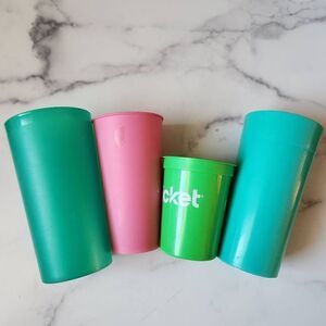 Plastic cup bundle of 4 green pink cricket small to tall  summer  toddler stacki